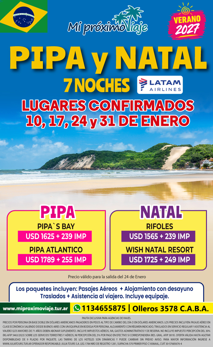 NATAL y PIPA LUGARES CONFIRMADOS con LATAM - ENERO 2027